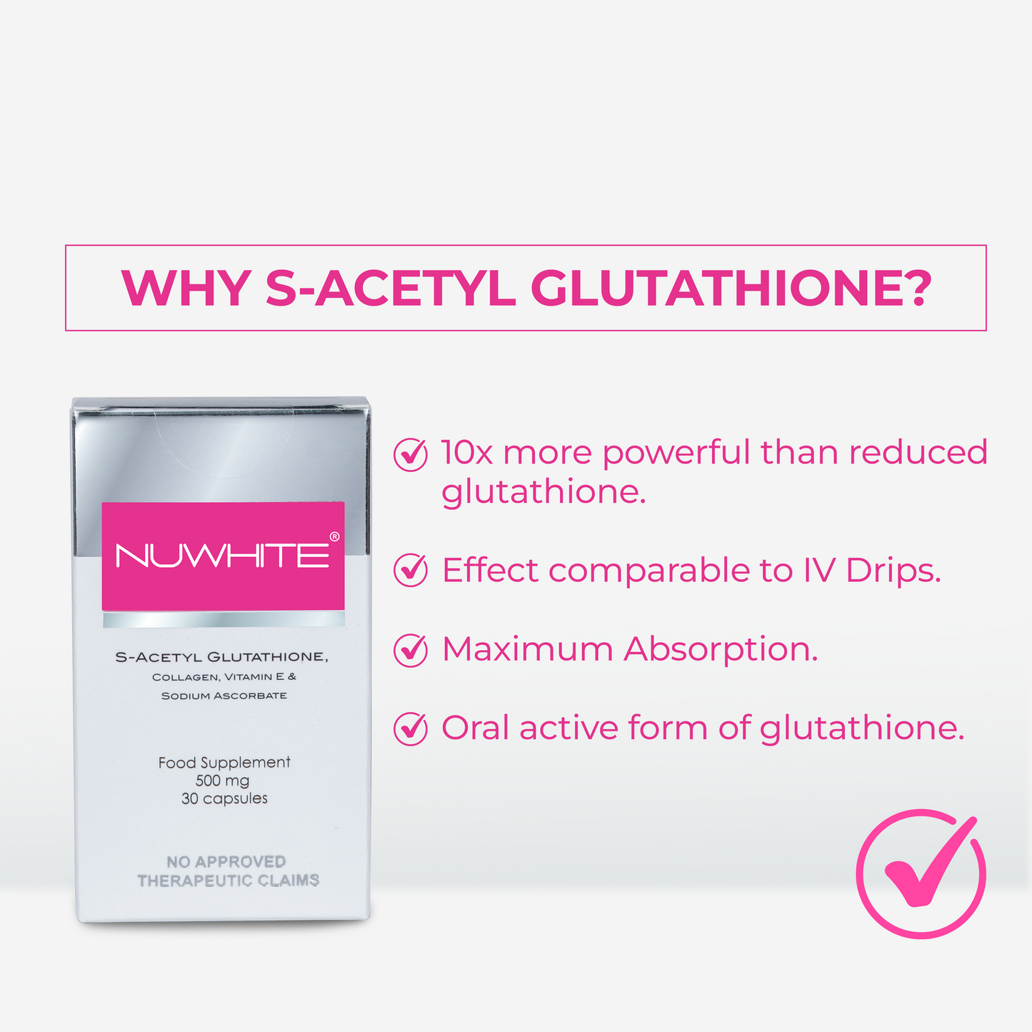 Nuwhite S-Acetyl Glutathione 1 Bottle WITH FREE NUWHITE WHITENING VITAMIN C