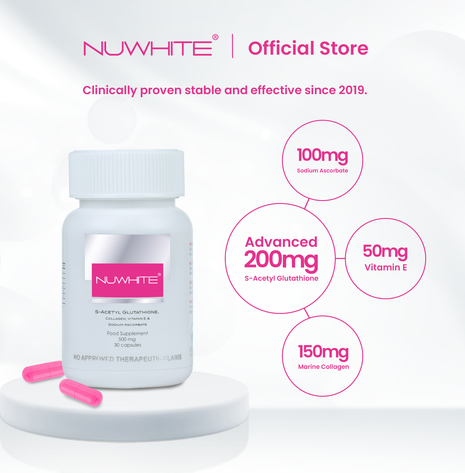 Nuwhite S-Acetyl Glutathione 1 Bottle WITH FREE NUWHITE WHITENING VITA