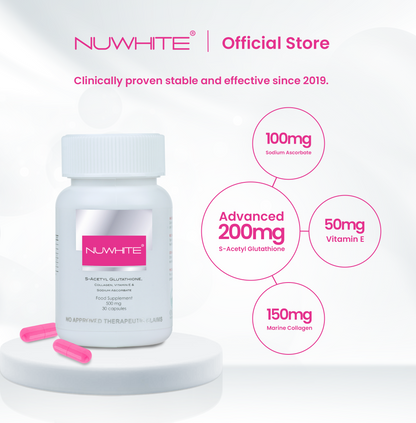 Nuwhite S-Acetyl Glutathione 1 Bottle WITH FREE NUWHITE WHITENING VITAMIN C