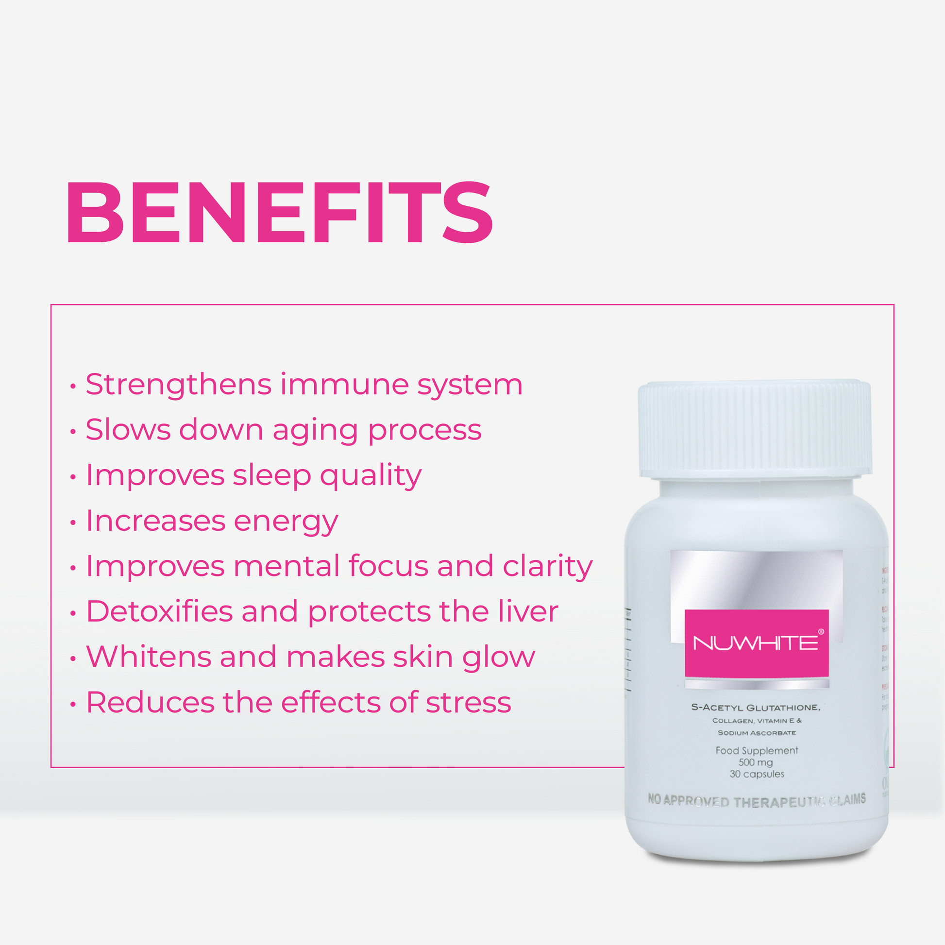 Nuwhite S-Acetyl Glutathione 1 Bottle WITH FREE NUWHITE WHITENING VITA Nuwhite S-Acetyl Glutathione 1 Bottle WITH FREE NUWHITE WHITENING VITA