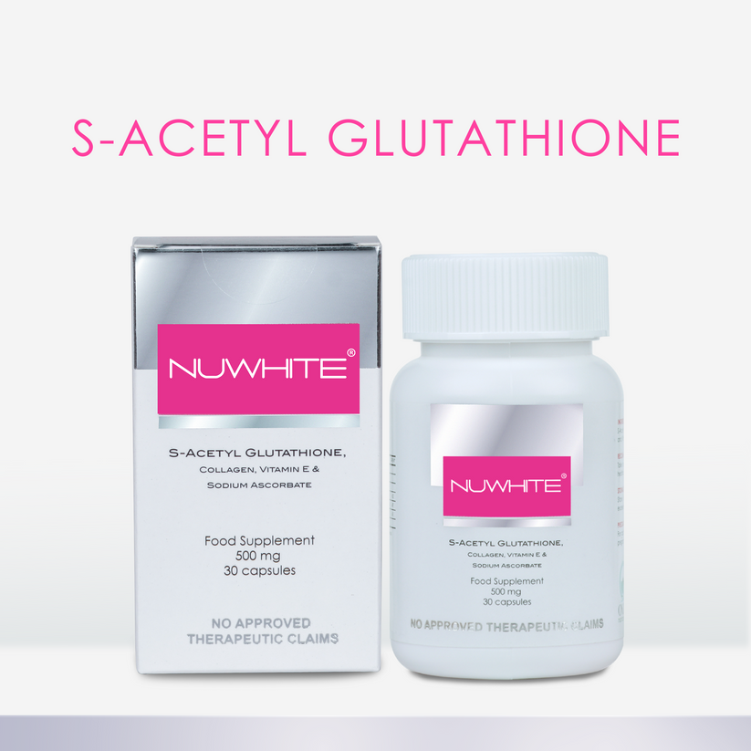 Glutathione Best Brand NUWHITE S-Acetyl Glutathione + Collagen + Vitamin E Capsules - Skin Whitening & Anti-Aging, 30 Caps Nuwhite Glutathione Glutathione Best Brand NUWHITE S-Acetyl Glutathione + Collagen + Vitamin E Capsules - Skin Whitening & Anti-Aging, 30 Caps Nuwhite Glutathione